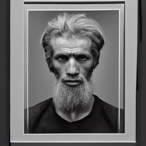 Image similar to portrait of a blonde blued serbian man by robert mapplethorpe