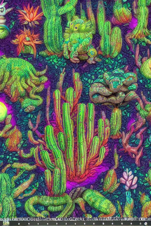 Image similar to creature sushi roots cactus elemental flush of force nature micro world fluo light deepdream