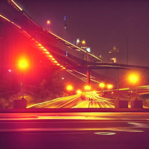 Prompt: dslr photo freeway photo at night, artgerm, artstation, very high quality lights, intricate details, extremely high quality, moody lighting, real camera, real photo, slow - shutter, photography by deviantart, 8 k, full subject in shot