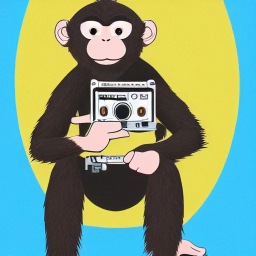 Prompt: Portrait of a monkey holding a camera, in style of dalle 2