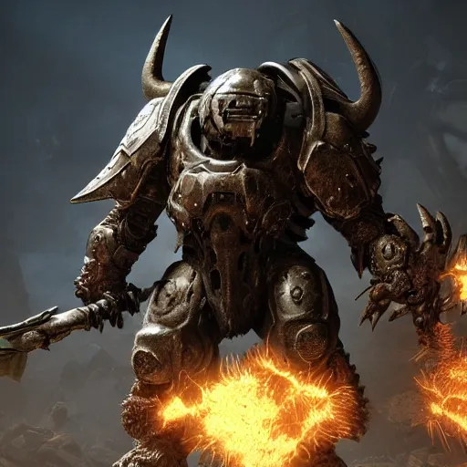 Image similar to sturdy armored monster from doom eternal