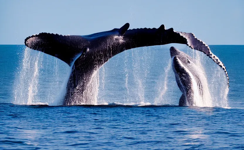 Image similar to whales jumping into sand dunes, photography