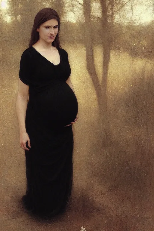 Prompt: pregnant widow in black dress, by Alyssa Monks, Bouguereau