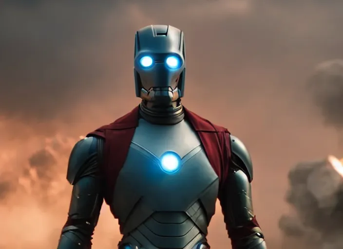 Prompt: film still of bender in the new avengers movie, 4 k