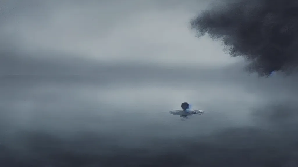 Prompt: A beautiful concept art painting of a gloomy lake with a body floating slightly below the surface by Natasha Tan, trending on artstation, dramatic lighting