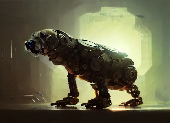 Image similar to full - body robot ferret, robotic, gears, intricate, sharp focus, lens flare, bloom, illustration, highly detailed, digital painting, concept art, matte, art by ruan jia and wlop and greg rutkowski, masterpiece