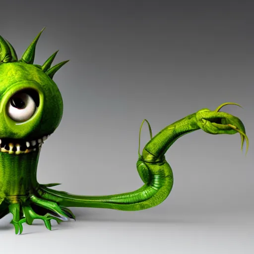 Image similar to cute alien carniverous plant creature with many eyes, big teeth, many arms, many leafy legs with radial symmetry detailed character concept 3 d pixar style render 4 k