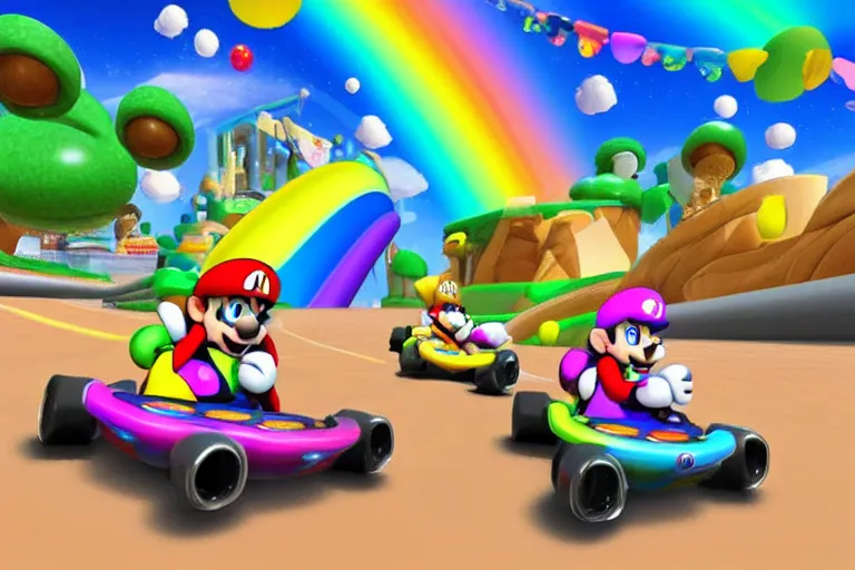 Image similar to Rainbow Road Mario Kart N64