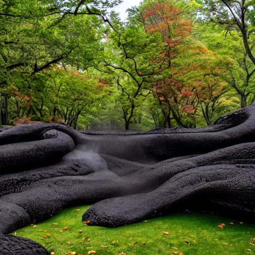 Prompt: award winning photo of a lava flow going through Central Park in New York.