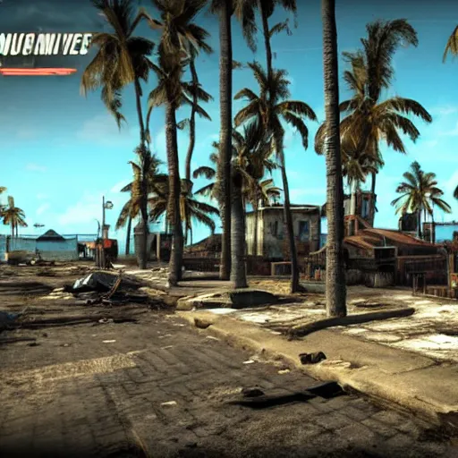 Image similar to Bahamas in ruins post-nuclear war in Fallout 4, in game screenshot