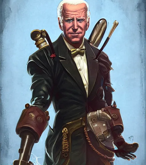 Image similar to joe biden cosplaying bioshock, by artgerm, by greg rutkowski, bioshock screenshot, steampunk, patriot