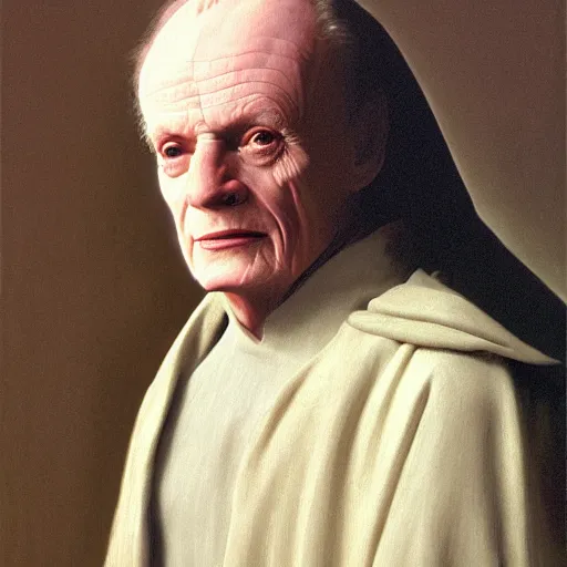 Image similar to Painting of Ian McDiarmid as Emperor Palpatine. Art by william adolphe bouguereau. During golden hour. Extremely detailed. Beautiful. 4K. Award winning.