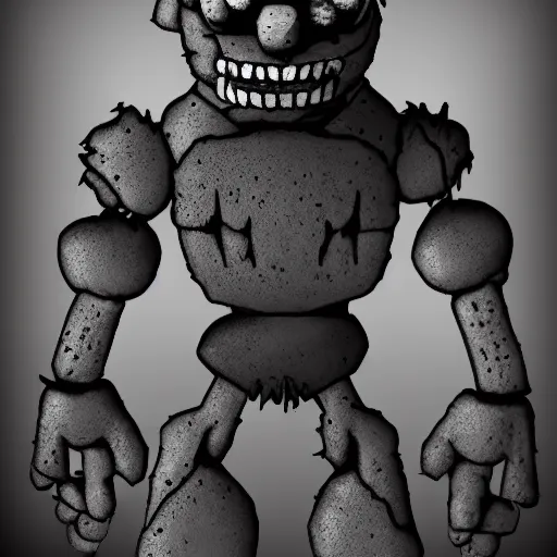 Prompt: creepy ruined abandoned fnaf character, fnaf animatronic rising from the lagoon at night, creepypasta, lamps in the night sky