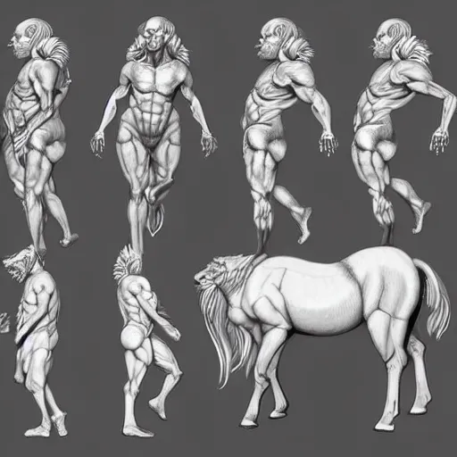 Prompt: centaur anatomy reference sheet,