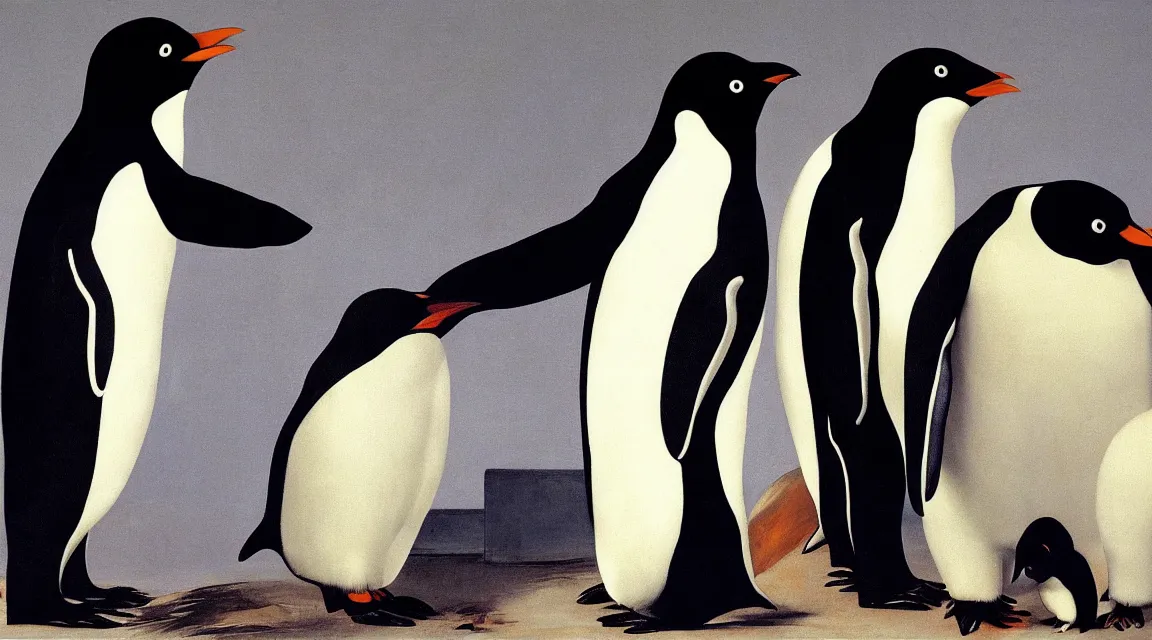 Prompt: Linux Tux penguin wallpaper painted by Caravaggio