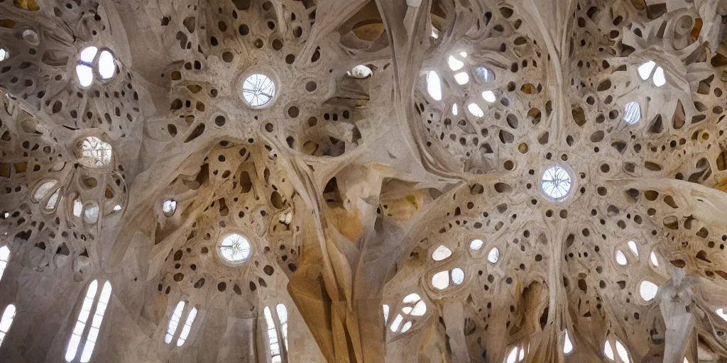 Image similar to sculpted Sagrada Familia ceiling by Antoni Gaudi
