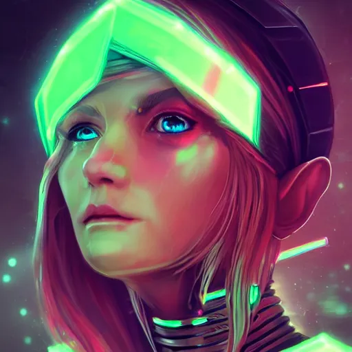 Image similar to portrait of an elf in a cyberpunk style, neon lights, digital art, highly-detailed artstation cgsociety masterpiece