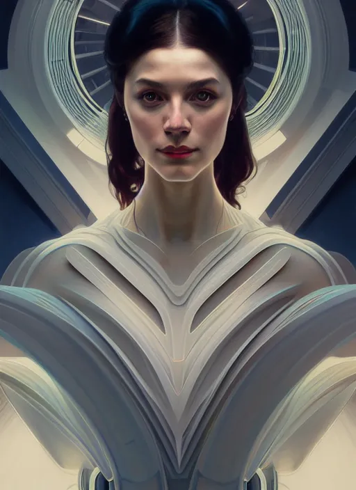 Image similar to symmetry!! portrait bride, going down the stairs, futurism, sci - fi, glowing lights!! intricate, elegant, highly detailed, digital painting, artstation, concept art, smooth, sharp focus, illustration, art by artgerm and greg rutkowski and alphonse mucha, 8 k