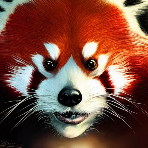 Prompt: red panda as defcon character, digital illustration portrait design, by android jones and greg rutkowski, retrowave color scheme, detailed, cinematic lighting, wide angle action dynamic portrait