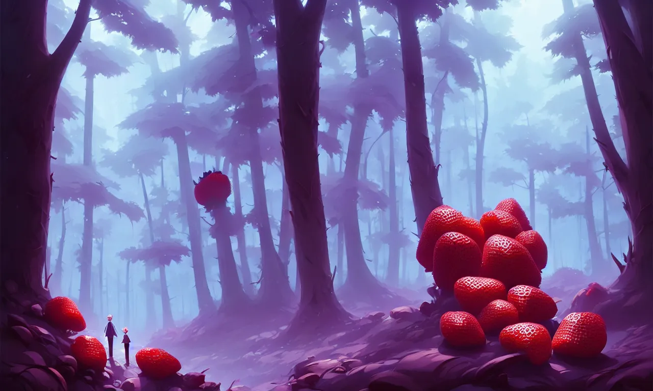 Image similar to Dark forest large strawberries, behance hd by Jesper Ejsing, by RHADS, Makoto Shinkai and Lois van baarle, ilya kuvshinov, rossdraws global illumination