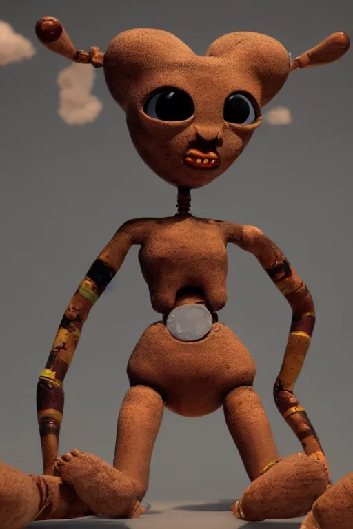 Image similar to a beautiful ancient voodoo doll with futuristic vibes, in the style of an animated 3 d pixar movie, octane render