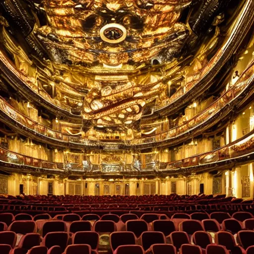 Prompt: high quality, high detail, vienna operahouse interior, burning jungle set design, photorealistic lighting