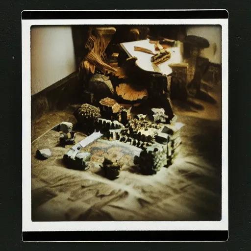 Prompt: a isometric view of an ethnographic object on display, poetical, dream, unconscious, alternative world, polaroid sx 7 0