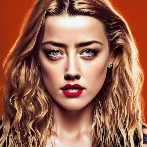 Image similar to amber heard with tattoos on forehead in orange prison uniform, ultra realistic, canon 3 5 mm portrait photography, 8 k