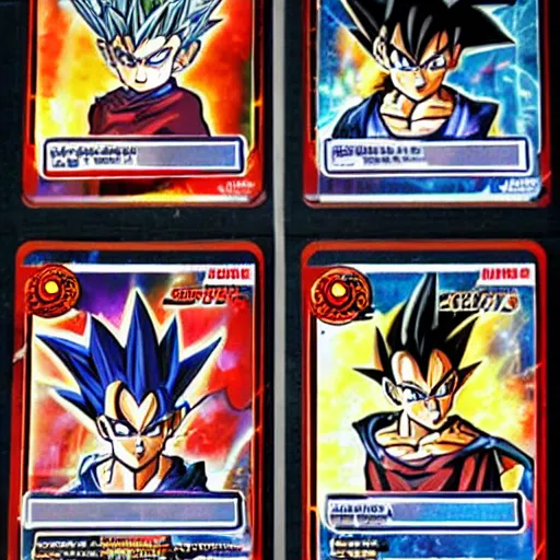 Prompt: yu-gi-oh trading cards with dragonball z characters