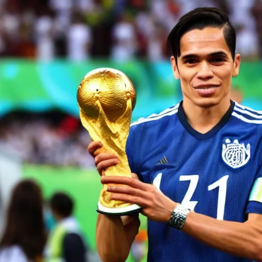 Image similar to james rodrigez holding the world cup