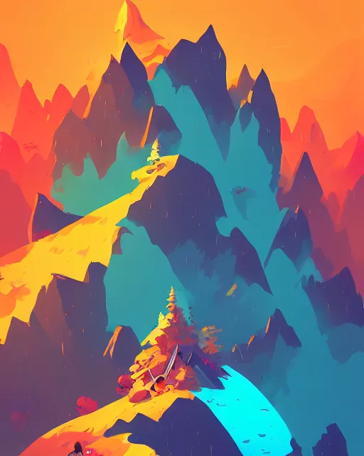 Prompt: autumn mountain illustration by anton fadeev