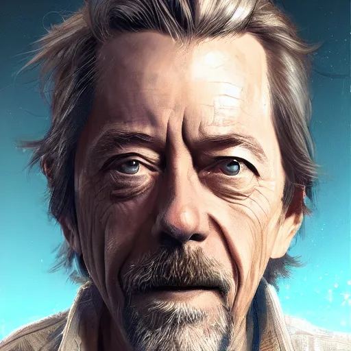 Prompt: Alan Watts in 2022, portrait by Cedric Peyravernay, highly detailed, excellent composition, cinematic concept art, dramatic lighting, trending on ArtStation