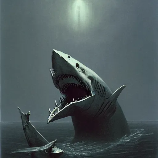 Prompt: shark in style of dark souls by zdzisław beksiński