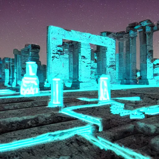 Image similar to glowing neon ancient ruins