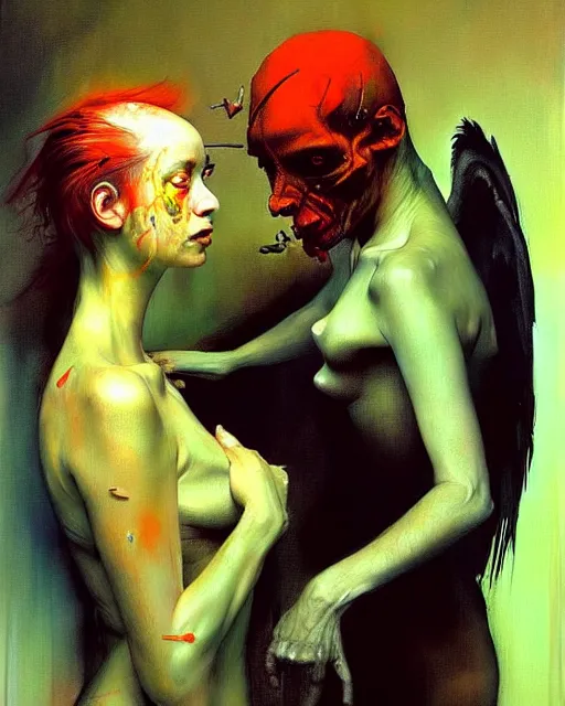 Image similar to angel versus devil, transhumanist speculative evolution, in the style of adrian ghenie, esao andrews, jenny saville, ( ( ( edward hopper ) ) ), surrealism, dark art, by david cronenberg, mariko mori