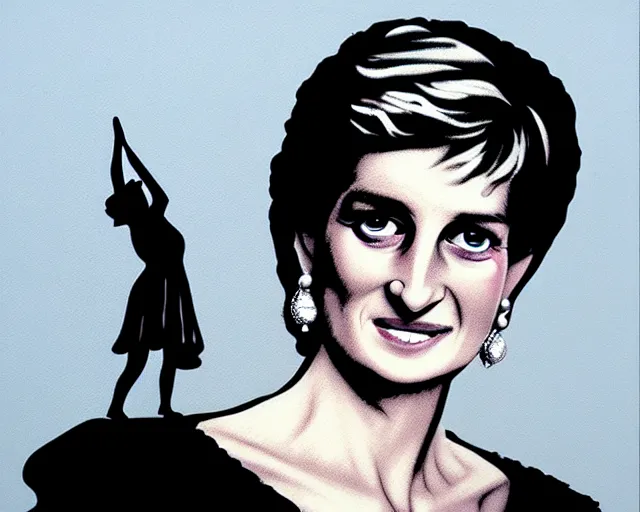 Image similar to lady diana, artwork by banksy