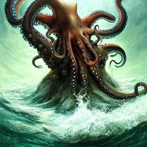 Prompt: a dream fantasy painting of a octopus and a man fight for their life, in the deep of the ocean, by beksinki, antonio j. manzanedo greg rutkowski, carne griffith trending on artstation, deviantart, photorealism