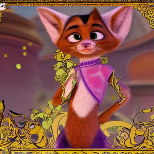 Image similar to princes jasmin, far shot, anthropomorphic cat, in the style of zootopia, highly detailed, far shot