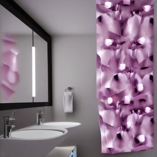 Prompt: beautiful glowing candle - lit zen minimalst modern bathroom coverd in rose petals, warmly lit