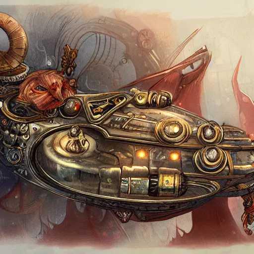 Image similar to a highly detailed concept art of a rakshasa sorcerer in a steampunk spaceship