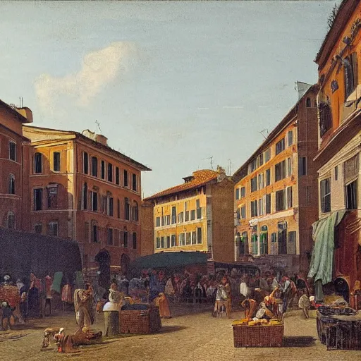 Image similar to the view of a street market, buildings in rome by martinus rørbye