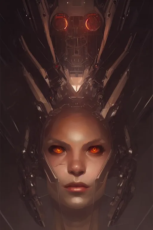 Image similar to professional concept art portrait of a predatory robotic species in a dark room by artgerm and greg rutkowski. an intricate, elegant, highly detailed digital painting, concept art, smooth, sharp focus, illustration, in the style of cam sykes.