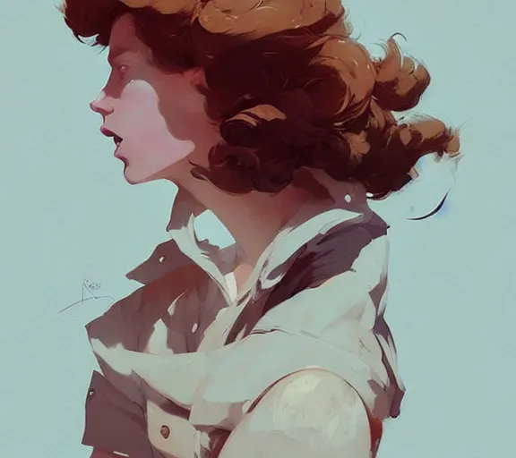 Prompt: portrait woman with short ginger curly hair on the duel with a men, by atey ghailan, by greg rutkowski, by greg tocchini, by james gilleard, by joe fenton, by kaethe butcher, by ashley wood, dynamic lighting, gradient light blue, brown, blonde cream and white color scheme, grunge aesthetic