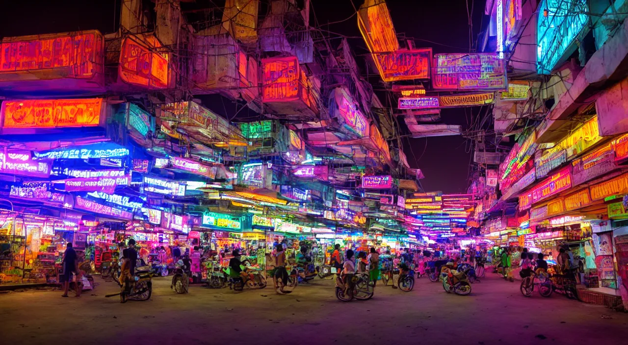 Image similar to Cyberpunk Shopping Center, futuristic Phnom-Penh Cambodia, neon lighting