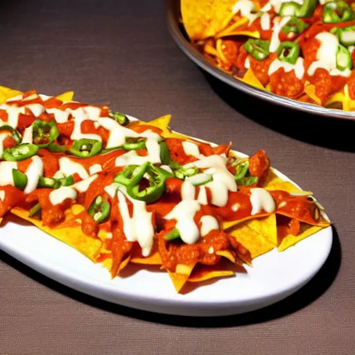 Prompt: devil spicy nachos with cheese
