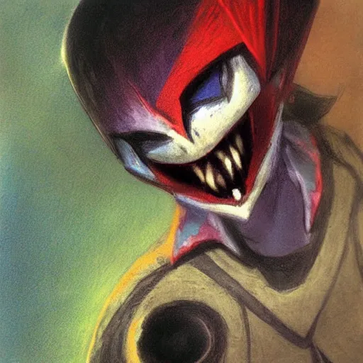 Image similar to Shaco from League of Legends, by Odilon Redon