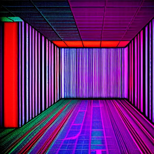 Image similar to noisy color photograph of a retrofuturist liminal space, dark pit, glitch, minimalist, cinematic, soft vintage glow, unreal engine