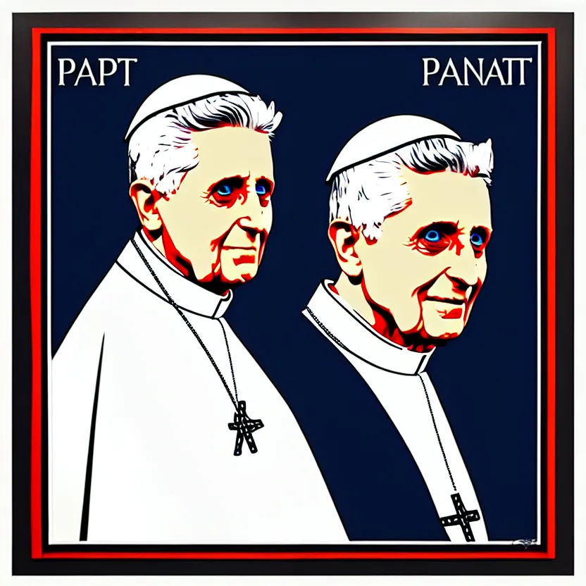 Image similar to portrait of pope benedict xvi screen print. pop art, high detail 8 k