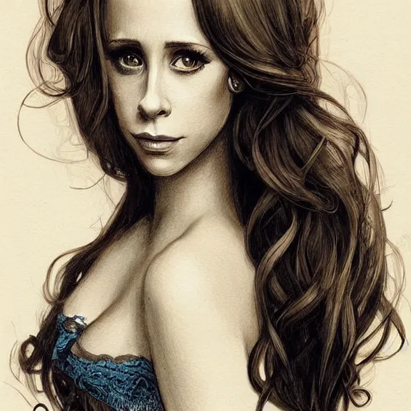 Image similar to a highly detailed portrait of jennifer love hewitt in the style of peter mohrbacher and in the style of charles dana gibson.