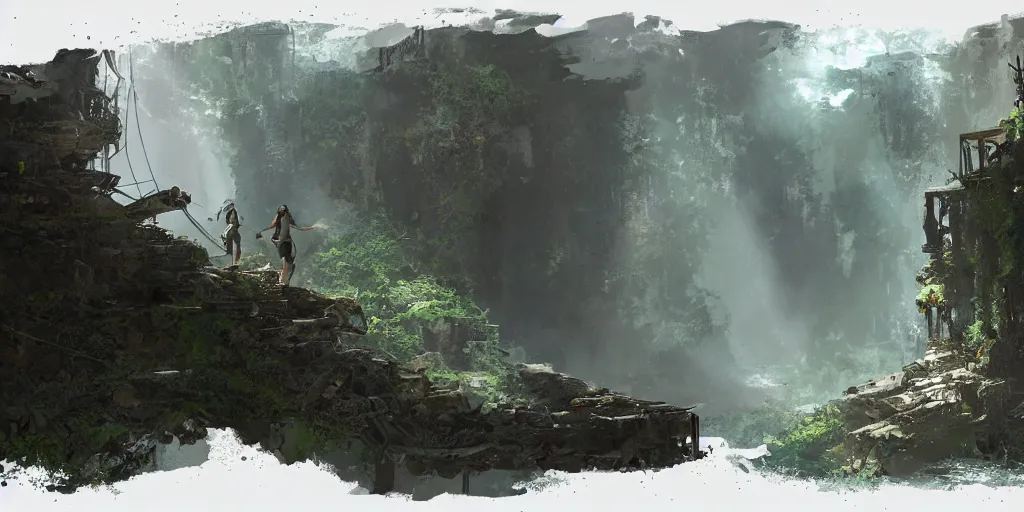 Image similar to an environmental concept art of tomb raider, highly detailed, environmental light, cinematic by francis tneh